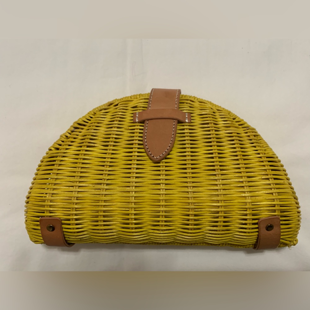 J Crew Yellow Crescent Raffia Clutch